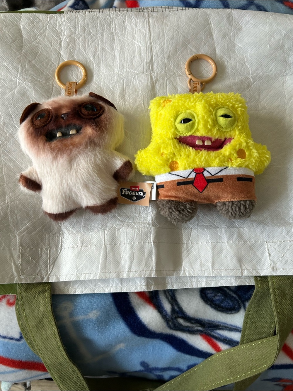 Lot of 2 Fuggler Plush Keychain - SpongeBob and alley cats